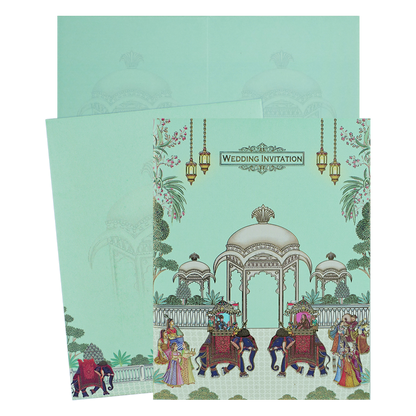 Green Floral Elephant Wedding Card-KNKC4094