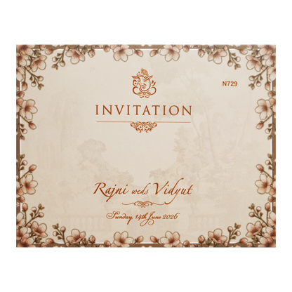 Cream Garden Couple Floral Padded Wedding Card - KVN07290