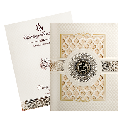White Ganesha Laser-Cut Wedding Card-KNJS2059