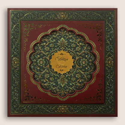 Maroon Floral Laser Cut Padded Marriage Invitation - KFR17440