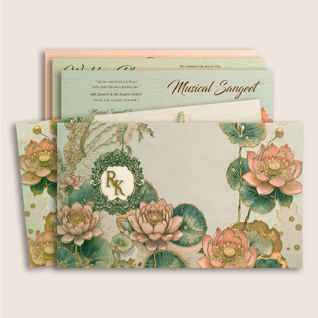 Grey Lotus Floral Padded Bag Style Invitation Card - KPR024720