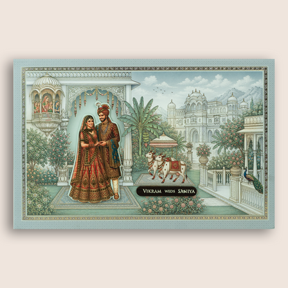 Blue Palace Bride Groom Padded Wedding Invitation - KSH18100