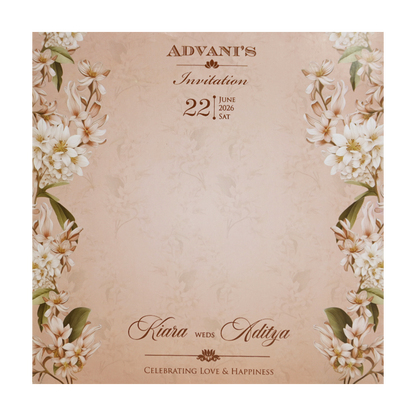 Pastel Cream Floral Layered Wedding Card - KFR15050