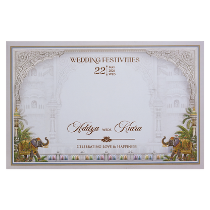 Royal Grey Palace Theme Wedding Card - KFR16330