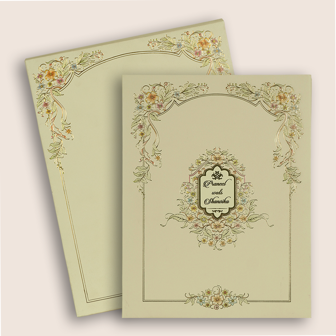 Cream Padded Floral Invitation Card - KAA06430