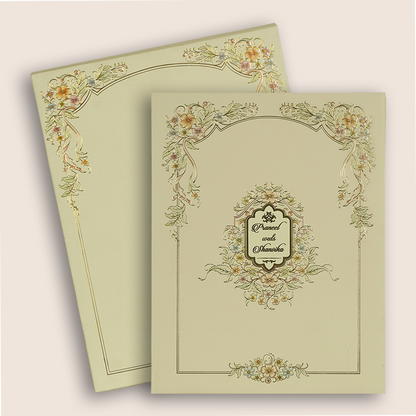 Cream Padded Floral Invitation Card - KAA06430