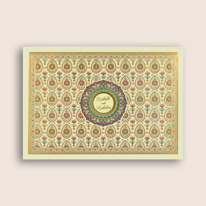 Cream Lotus Floral Padded Invitation Card - KAA06090