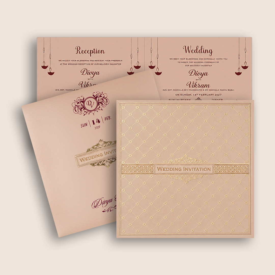 Pink Floral Lattice Wedding Card - KNRS6901