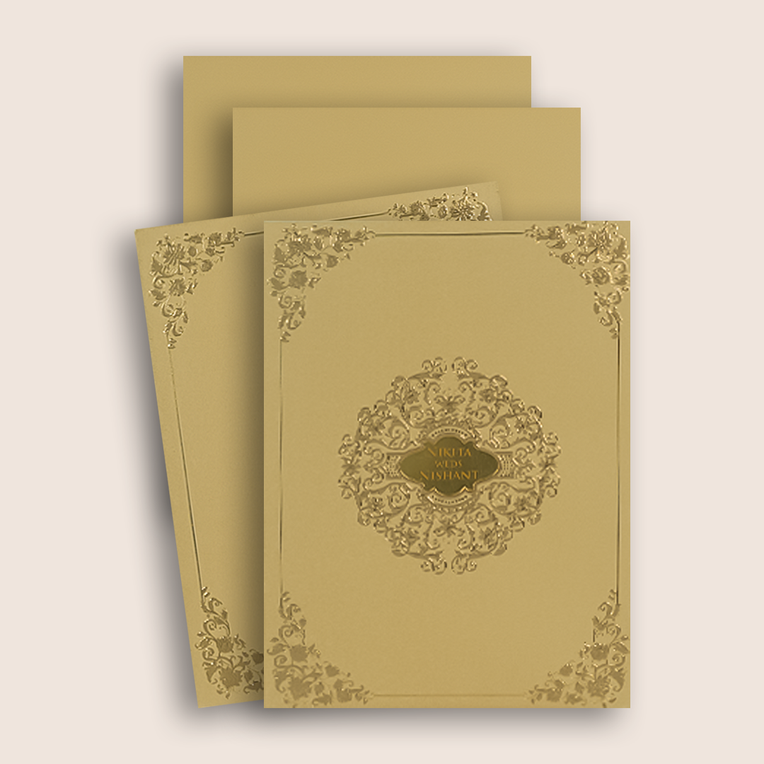 Sandal Padded Floral Wedding Invitation Card - KAA06410