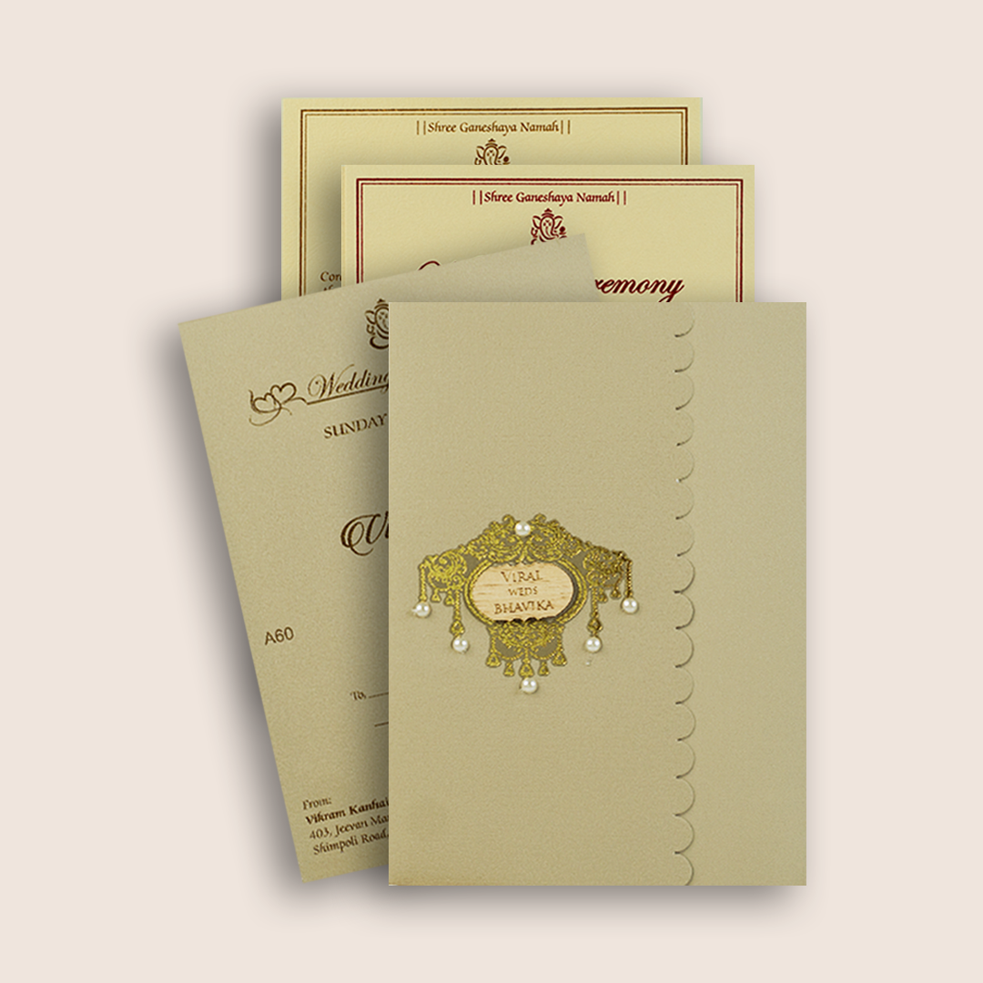 Grey Floral Door Style Wedding Card - KMARA600