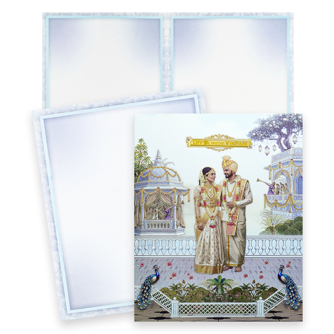 Blue Bride Groom Peacock Wedding Card-KNKJ1161