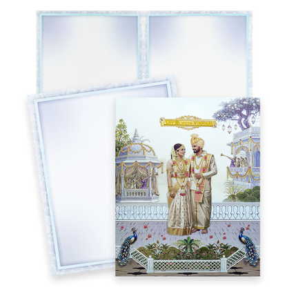 Blue Bride Groom Peacock Wedding Card-KNKJ1161