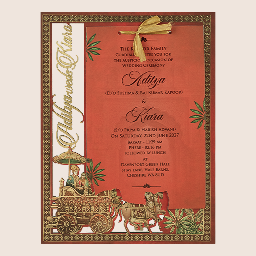 Red Horse Chariot MDF Laser Cut Wedding Card - KFR17030