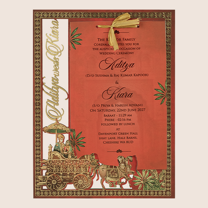 Red Horse Chariot MDF Laser Cut Wedding Card - KFR17030