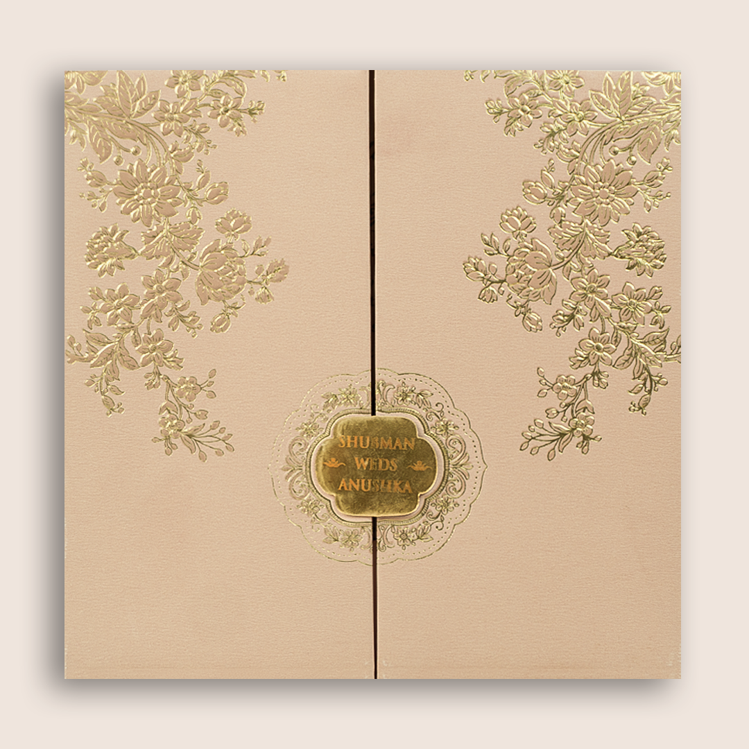 Peach Embossed Floral Door Style Padded Wedding Invitation - KRB10440