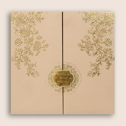 Peach Embossed Floral Door Style Padded Wedding Invitation - KRB10440