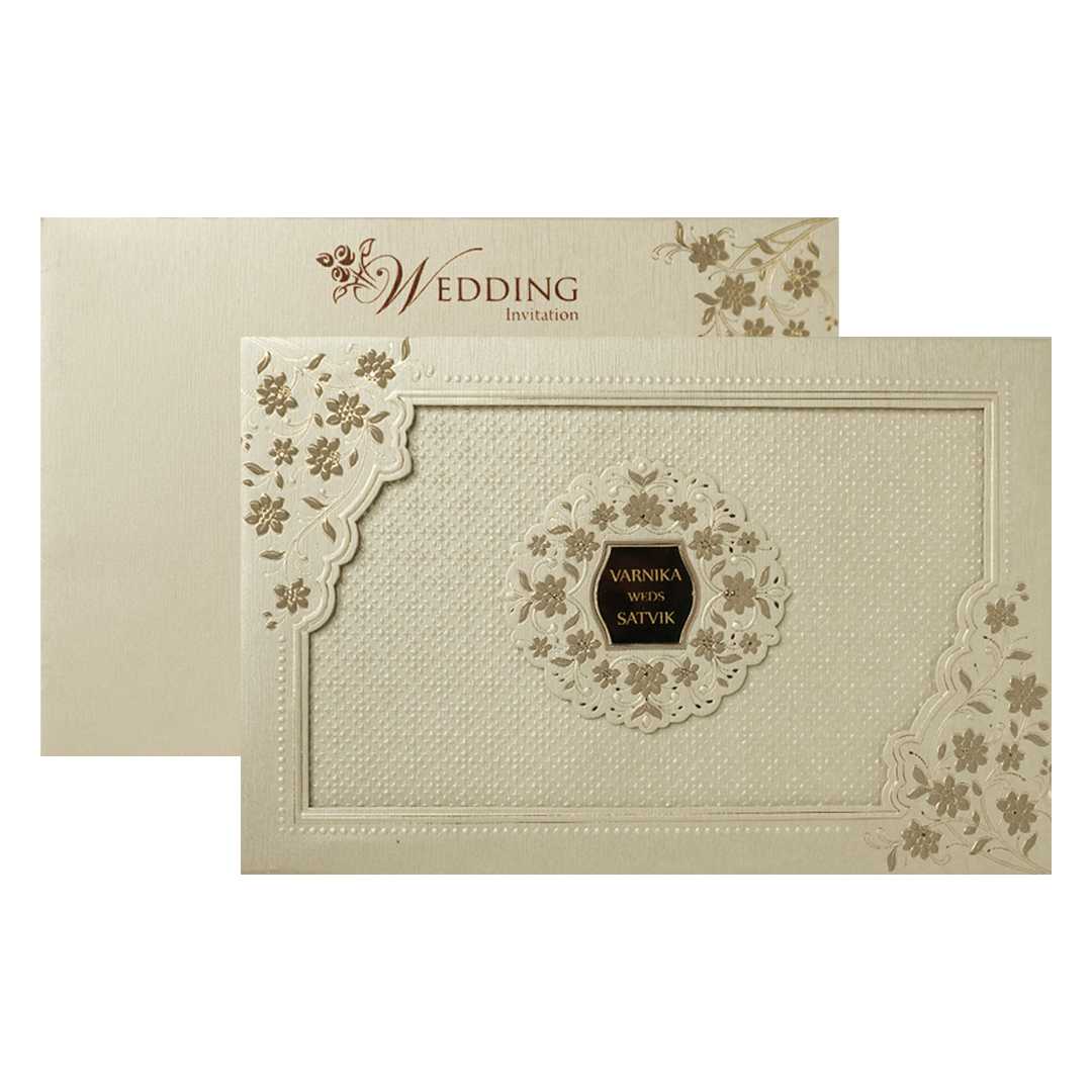 Cream Gold Floral Padded Wedding Card-KSSC2160