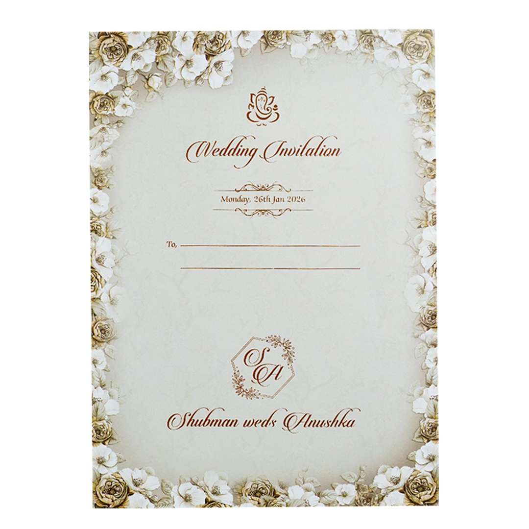 Royal Grey Embossed Gold Foil Door Style Wedding Invitation Card-KRB09040