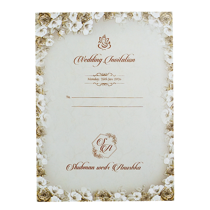 Royal Grey Embossed Gold Foil Door Style Wedding Invitation Card-KRB09040
