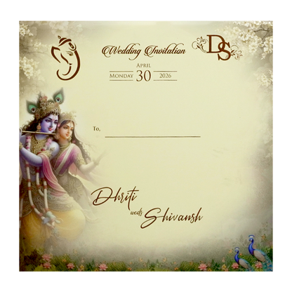 Yellow Radha Krishna Padded Wedding Card - KSH72680