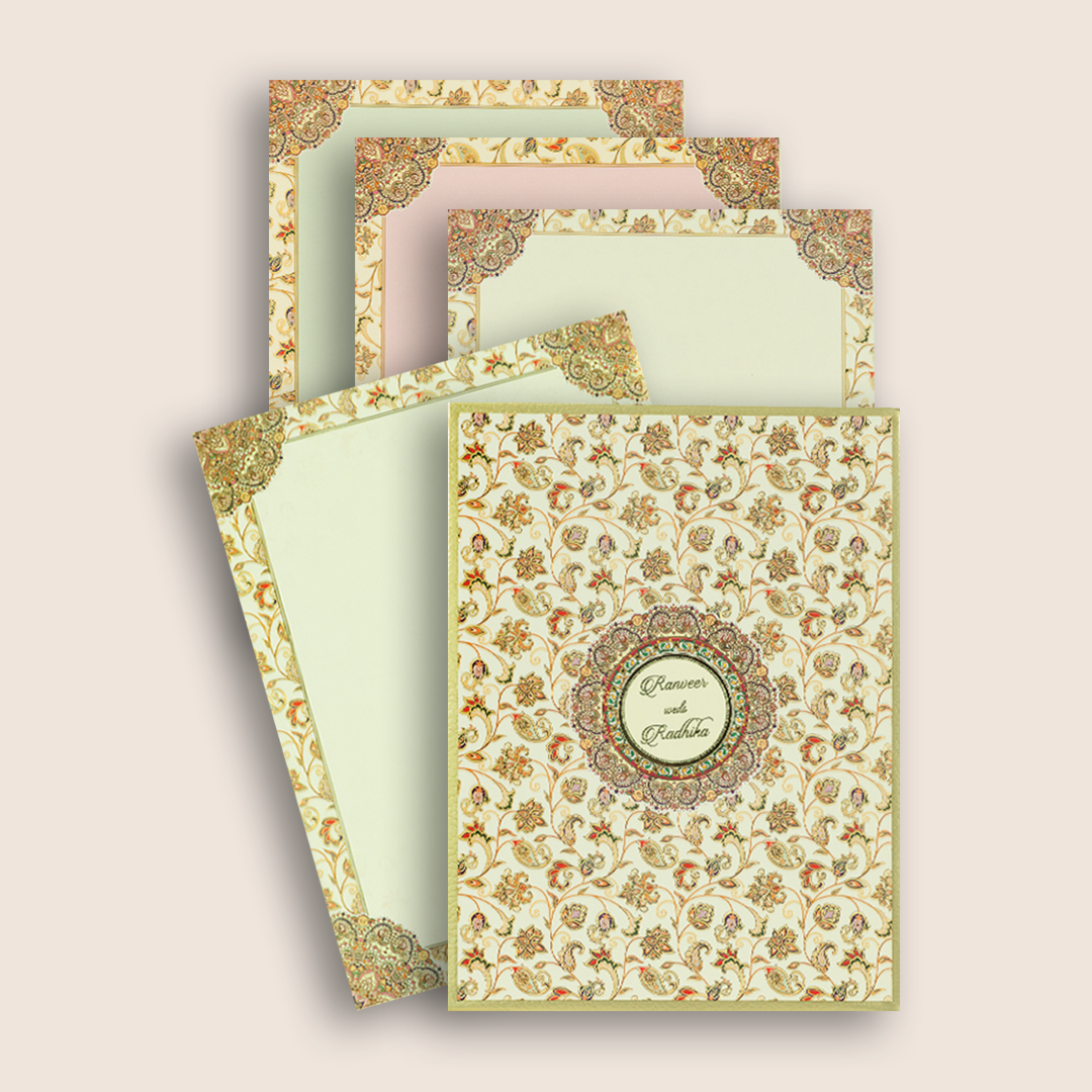 Cream Floral Pattern Padded Wedding Card - KAA05790