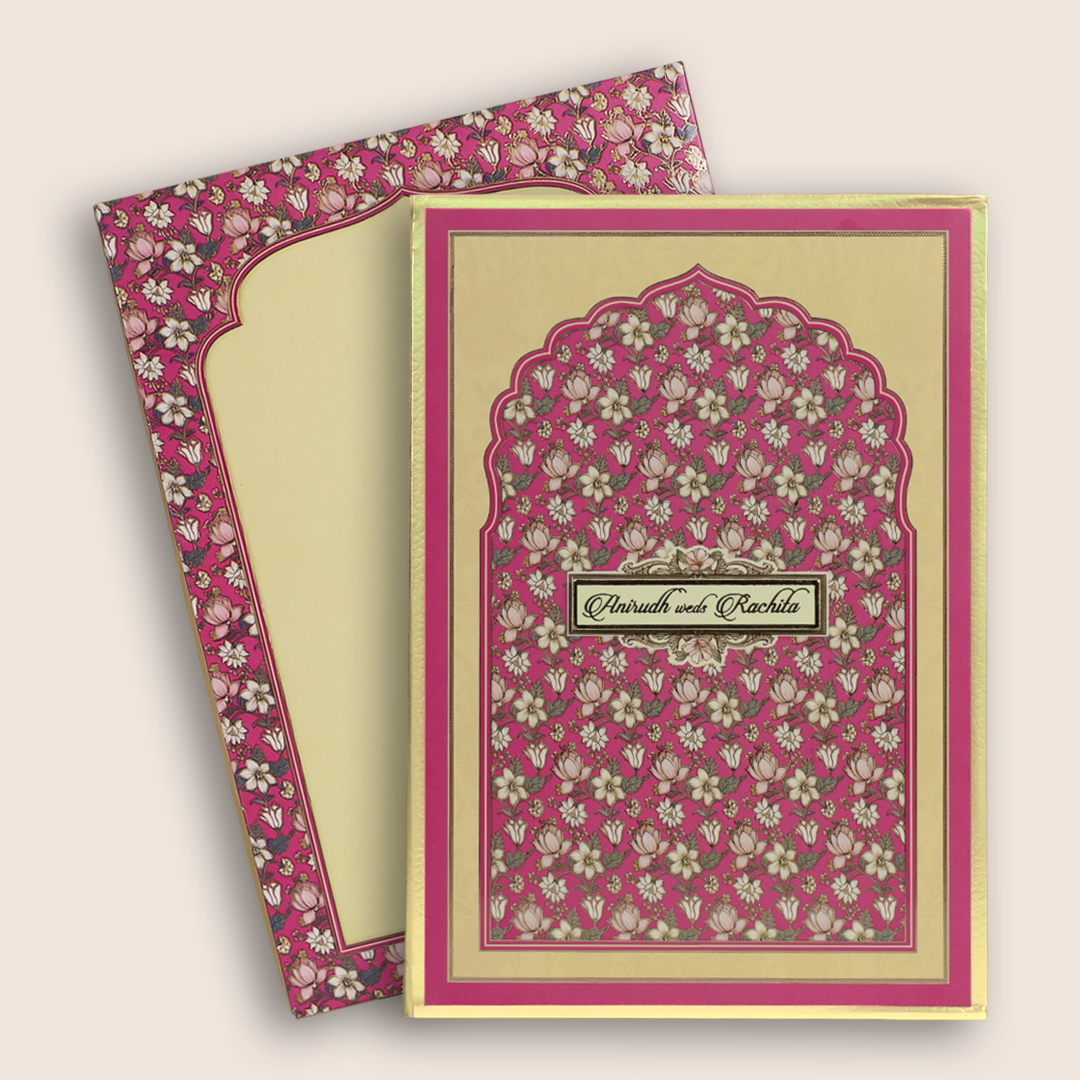 Pink Padded Lotus Floral Wedding Card - KAA06260