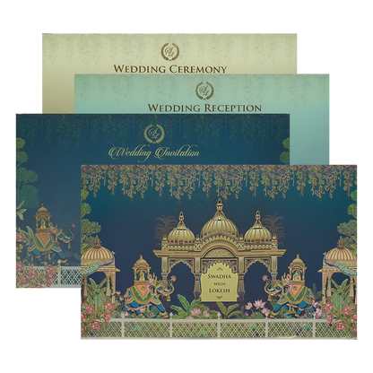 Check out this royal blue padded wedding card at best price.WhatsApp Support |Express Delivery.