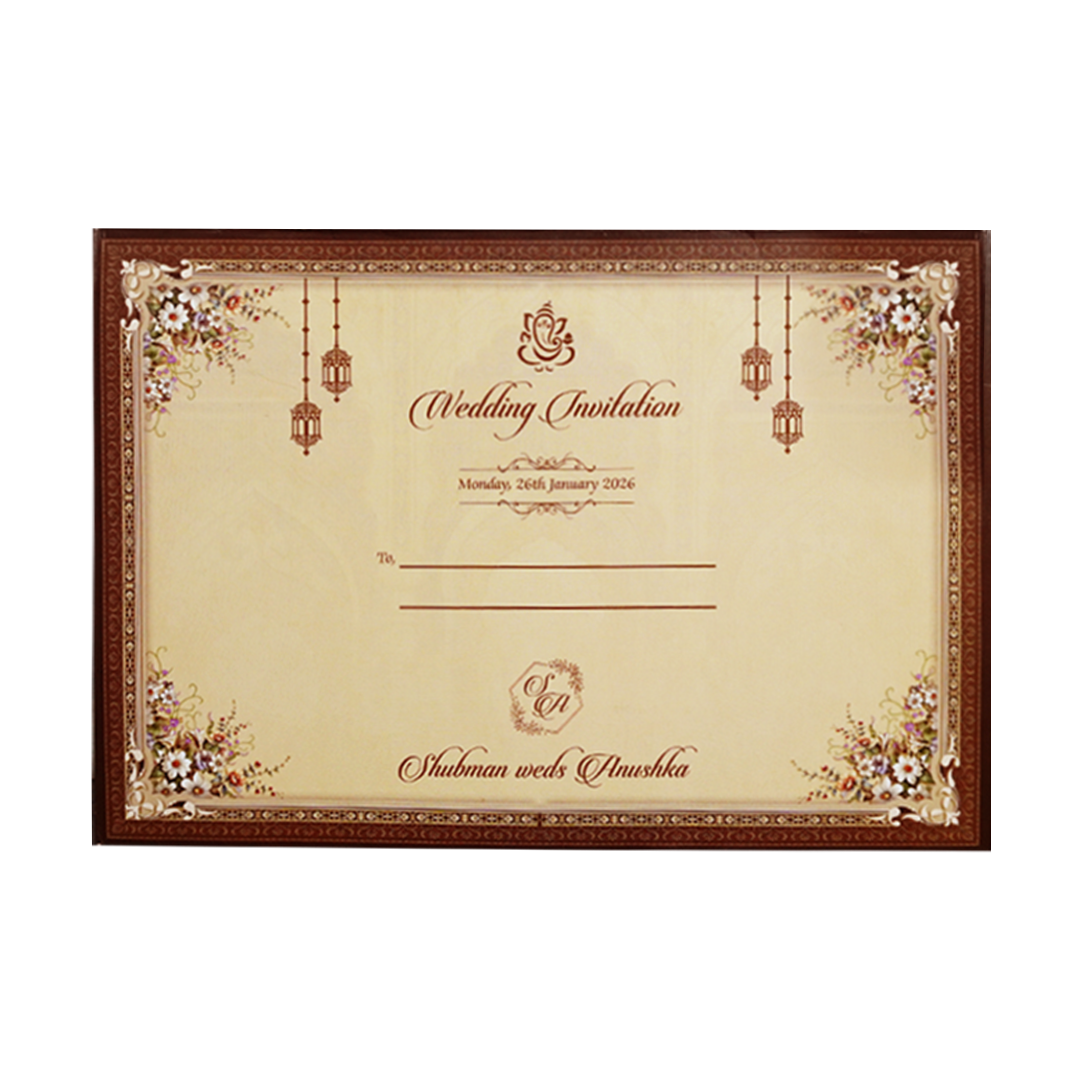 Royal Brown Floral Gold Foil Door Style Wedding Invitation Card-KRB09090