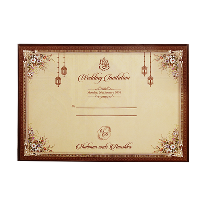 Royal Brown Floral Gold Foil Door Style Wedding Invitation Card-KRB09090