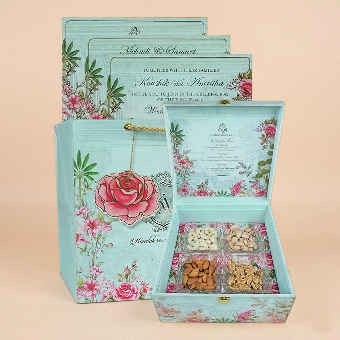 Blue Pink Floral Luxury Invitation Box-KNLW202531
