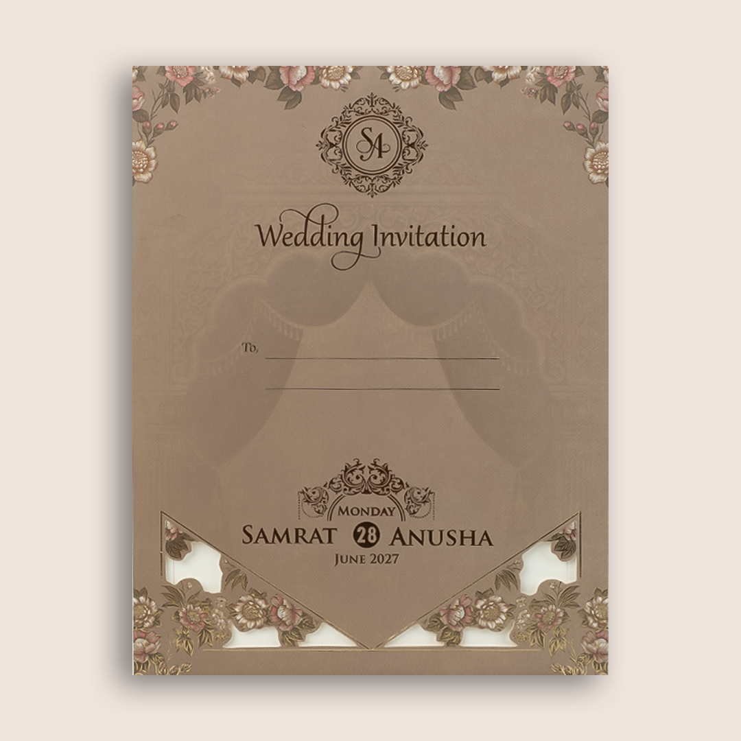 Pastel Brown Laser Cut Invitation Card - KVN07880