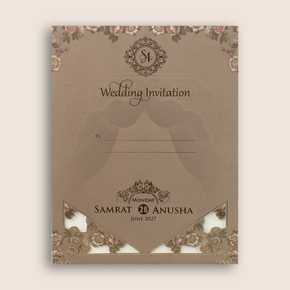 Pastel Brown Laser Cut Invitation Card - KVN07880