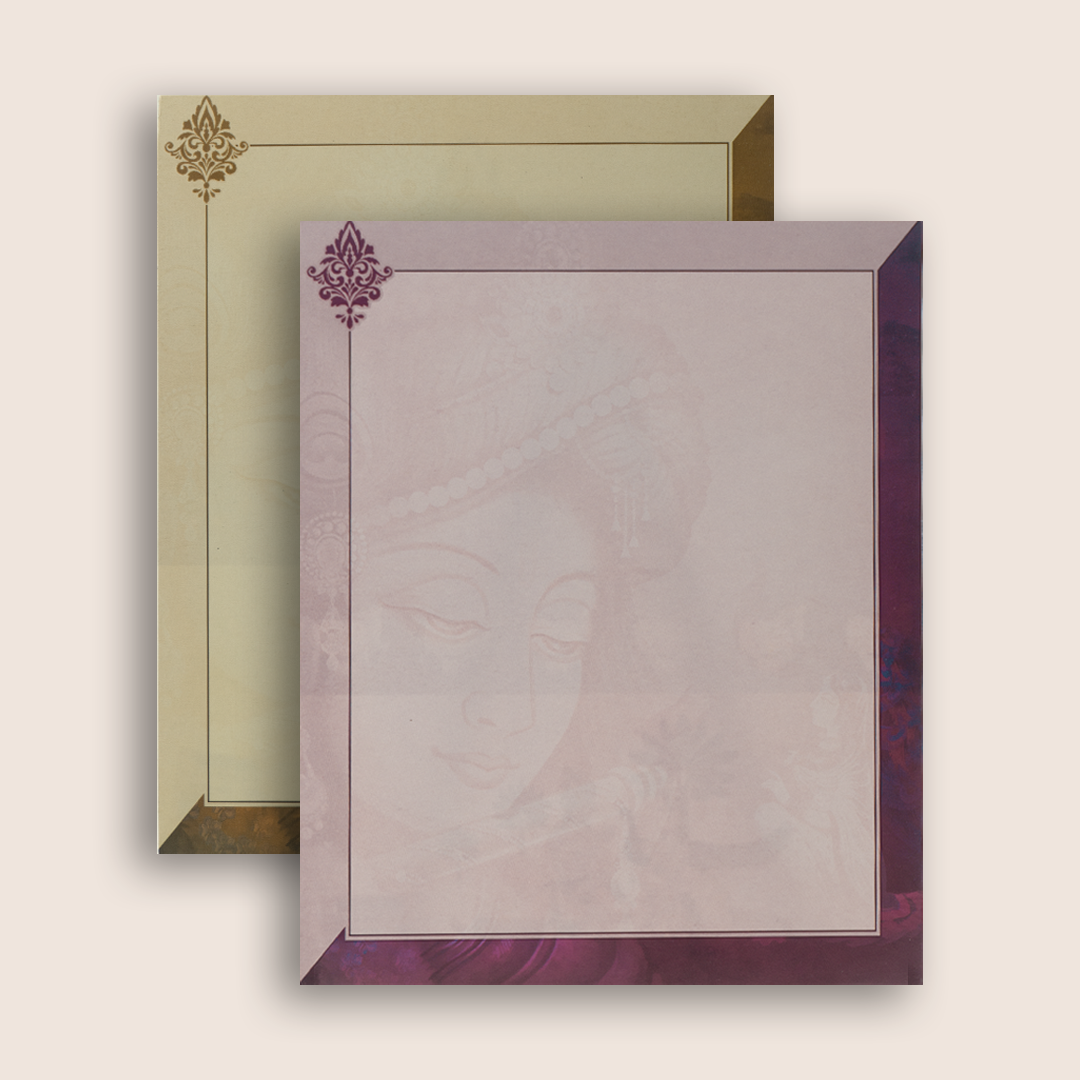 Blue Lord Krishna Padded Wedding Card - KAA06370