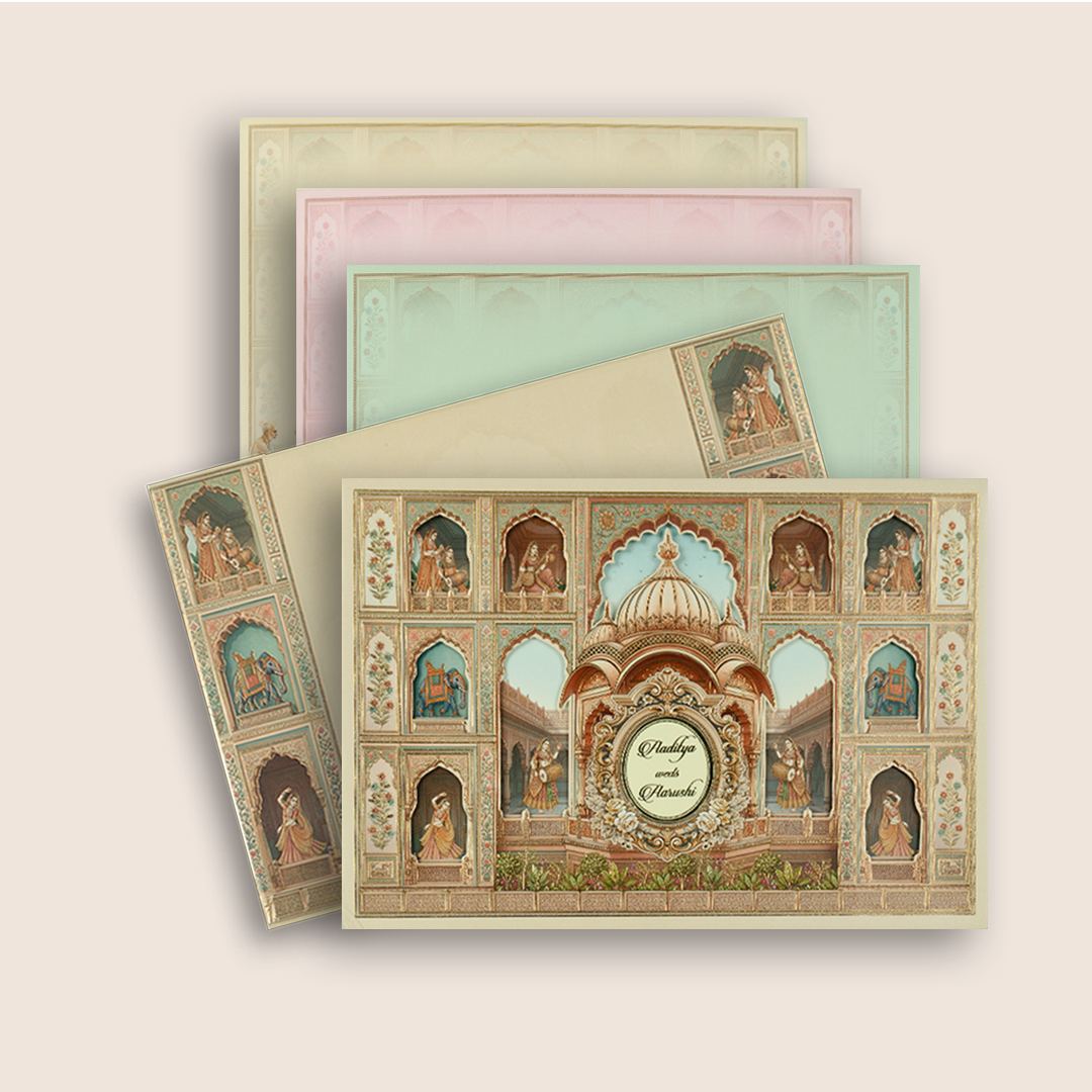Brown Palace Laser Cut Padded Wedding Card - KAA05940