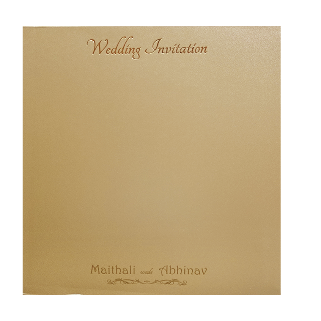 Metalic Gold Laser Cut Palace Padded Wedding Card-KMMWD1129