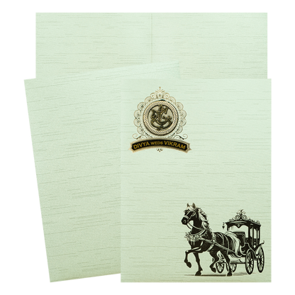 Green Gold Horse Carriage Wedding Card-KNRM7084N