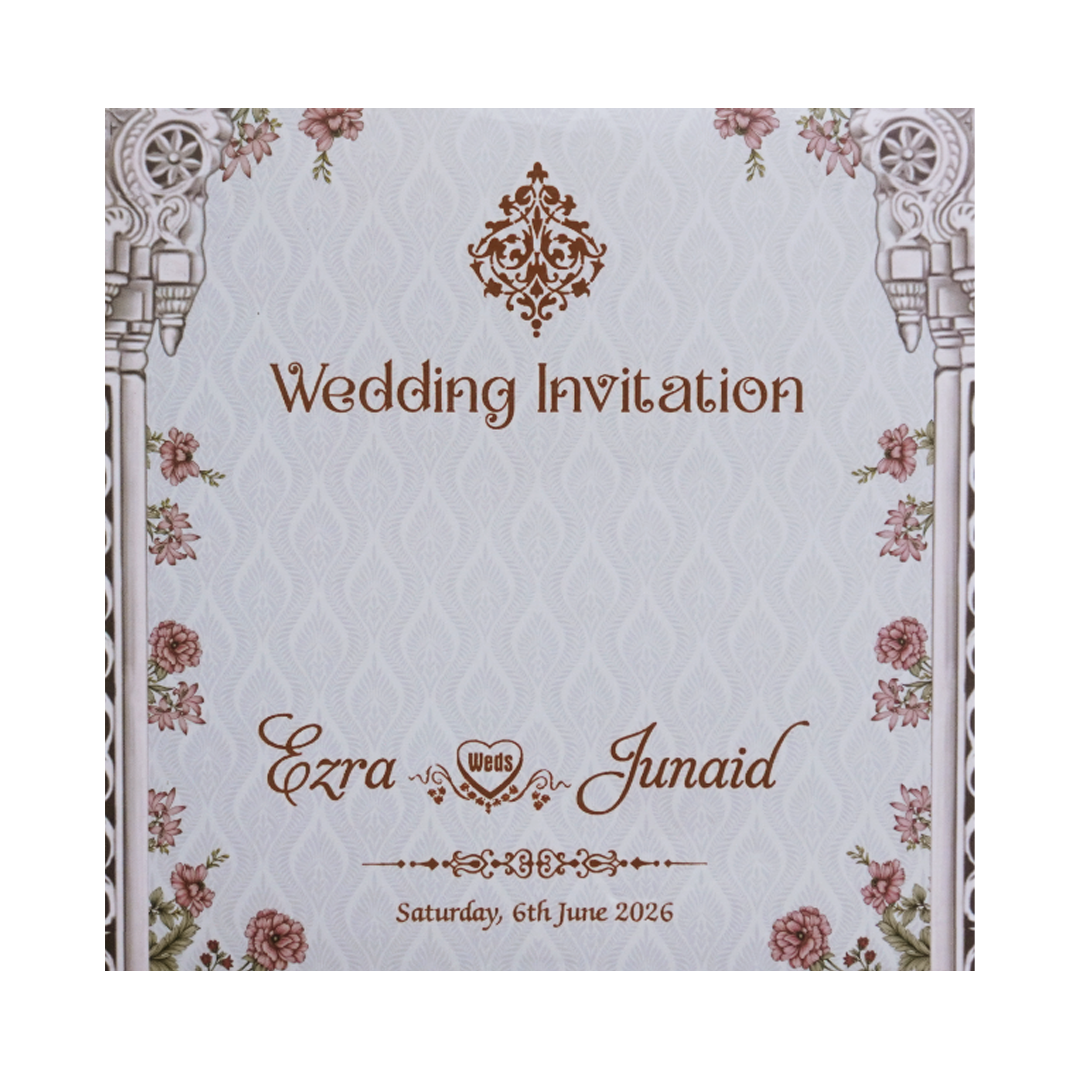 Grey Padded Palace Themed Wedding Card - KVN07490