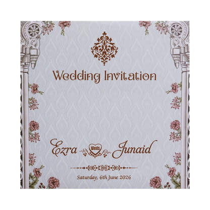 Grey Padded Palace Themed Wedding Card - KVN07490
