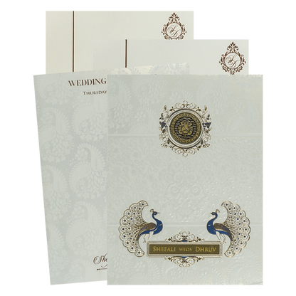 White Floral Ganesha Padded Wedding Card-KRE28170
