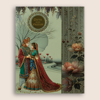 Grey Bride Groom Floral  Door Style Wedding Invitation Card - KNKN6325