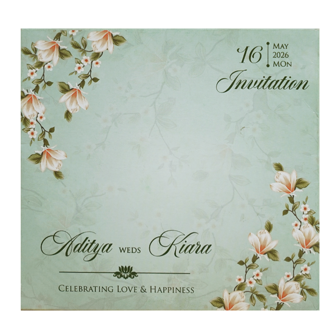 Pastel Green Peach Floral Wedding Card - KFR16110