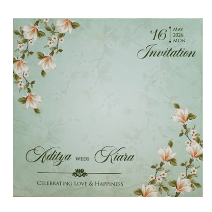 Pastel Green Peach Floral Wedding Card - KFR16110