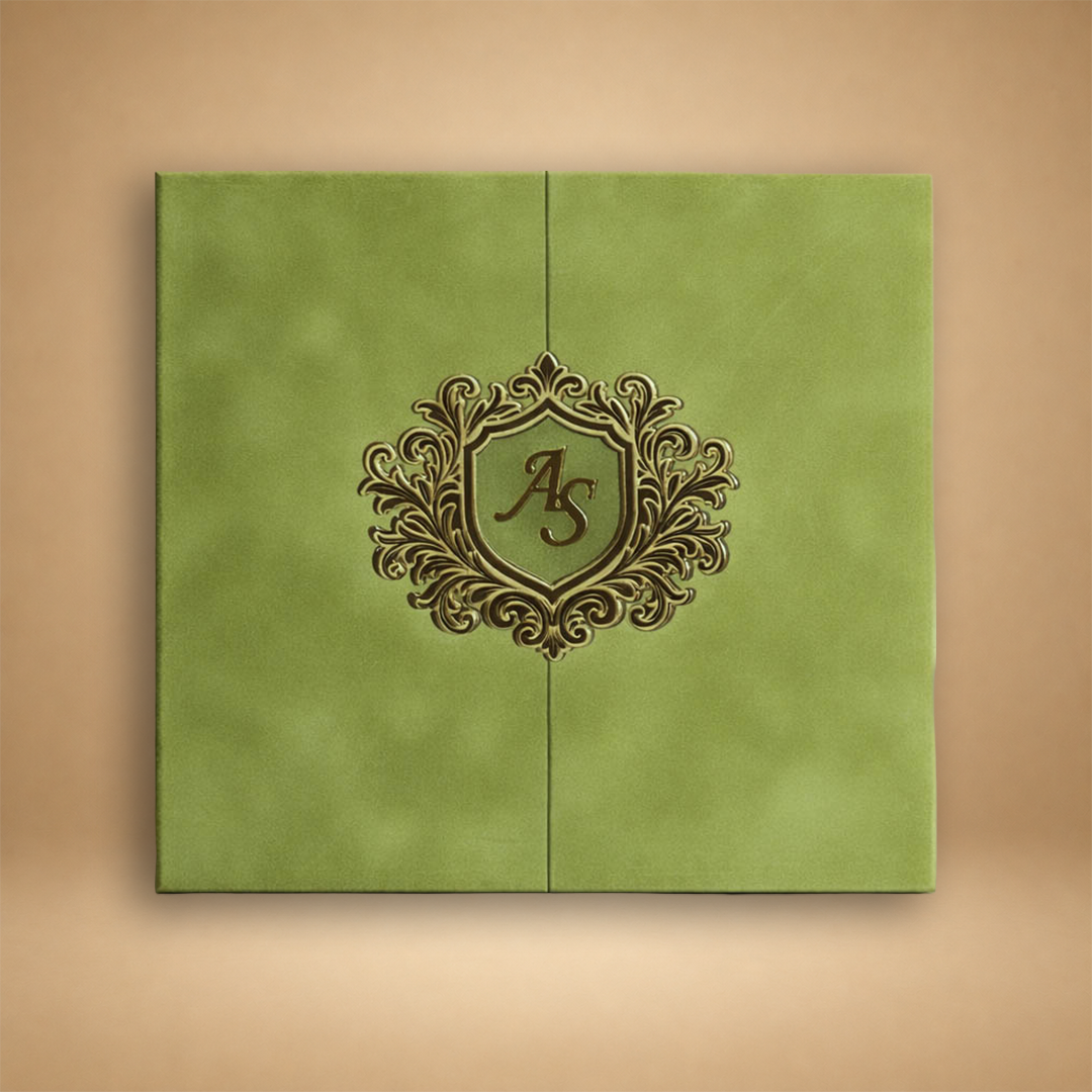 Green Emblem Wedding Invitation Box-KMMEX8390