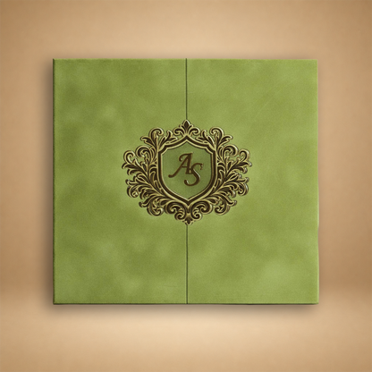 Green Emblem Wedding Invitation Box-KMMEX8390