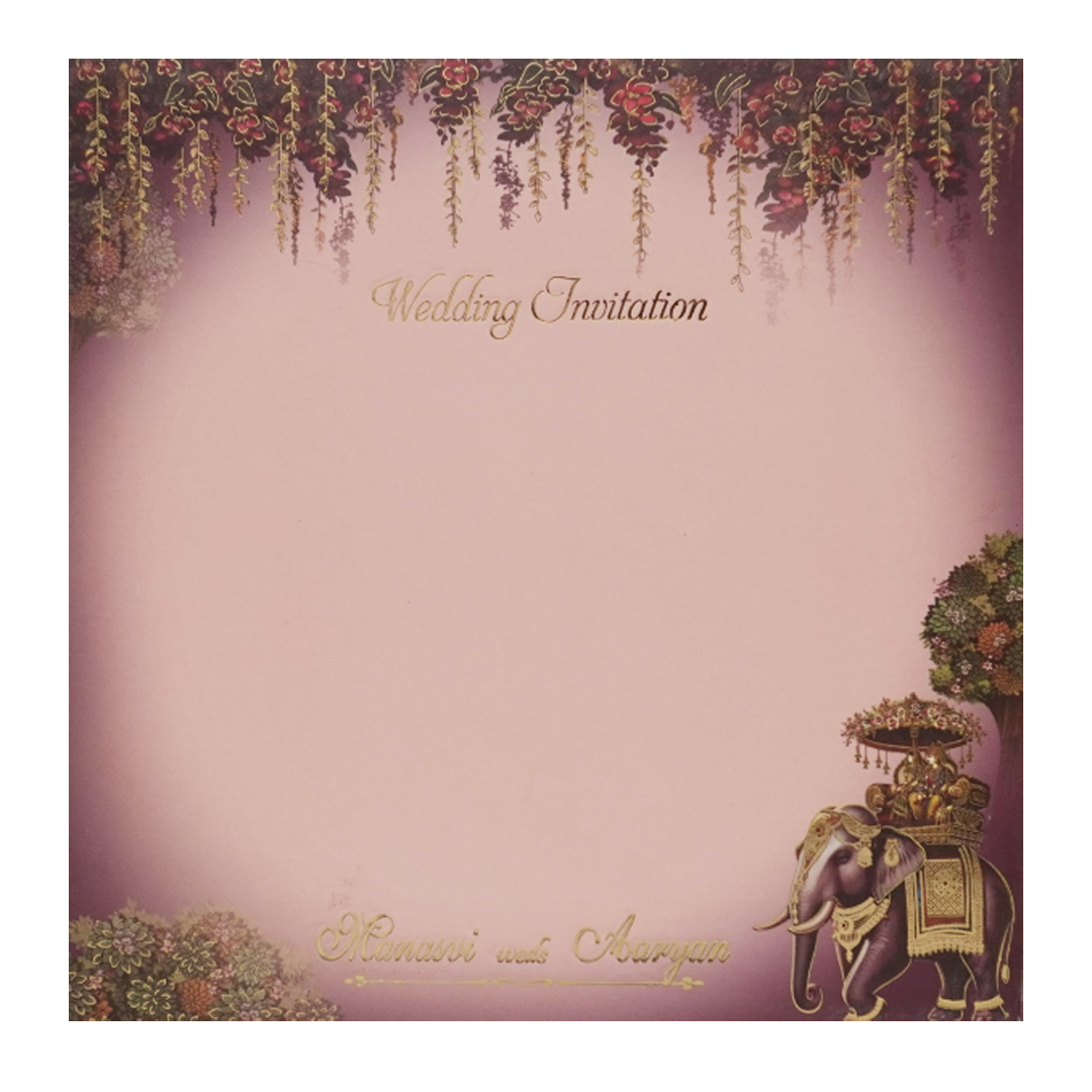 Purple Gold Elephant Palace Padded Wedding Card - KMMEX8030
