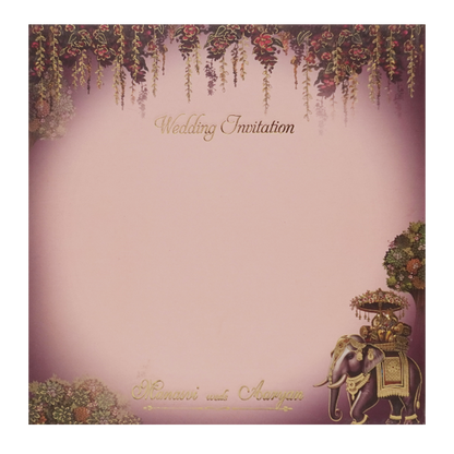 Purple Gold Elephant Palace Padded Wedding Card - KMMEX8030