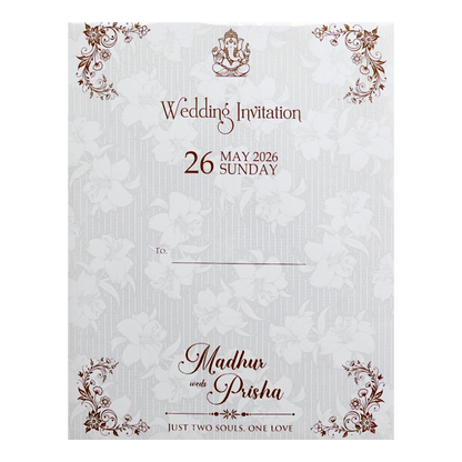 White Floral Padded Wedding Card - KSH73540