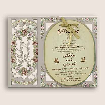 Lavender Floral MDF Laser Cut Wedding Invitation Card - KRB10040