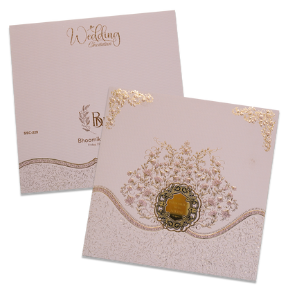Pink Floral Embossed Padded Wedding Card - KSSC2290