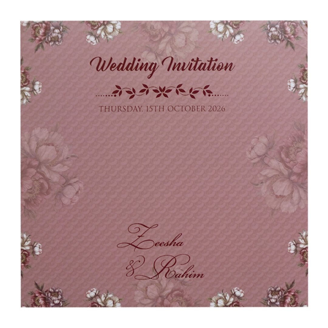 Pink Floral Script Acrylic Padded Wedding Card - KVN07510